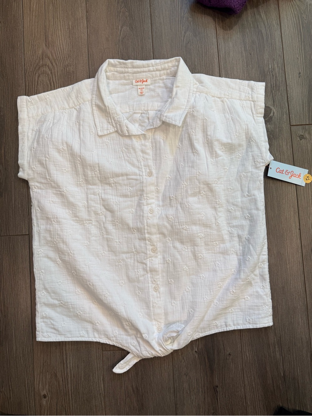 Target White Girls' Button-Front Tie-Hem Shirt